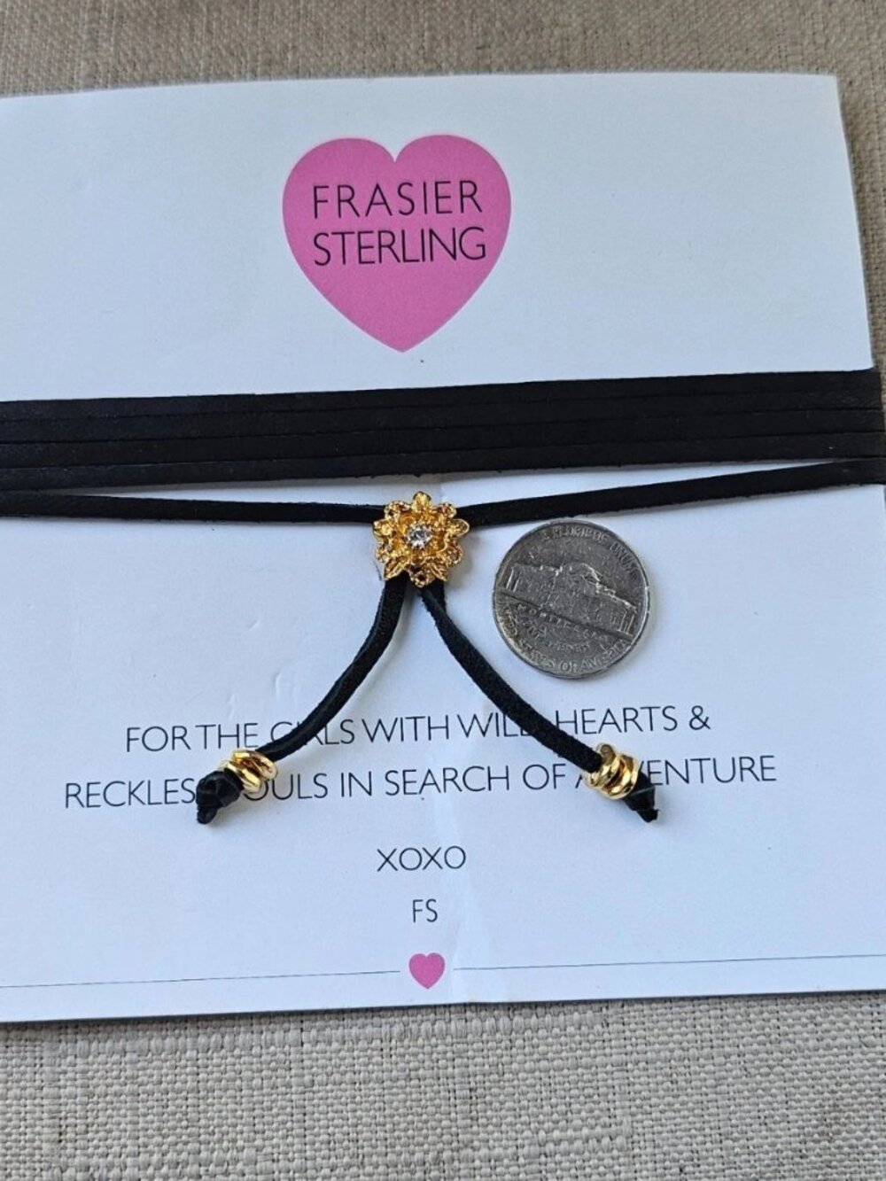 Frasier Sterling Choker Necklaces Gold plated Black Leather Cord XOXO Fashion